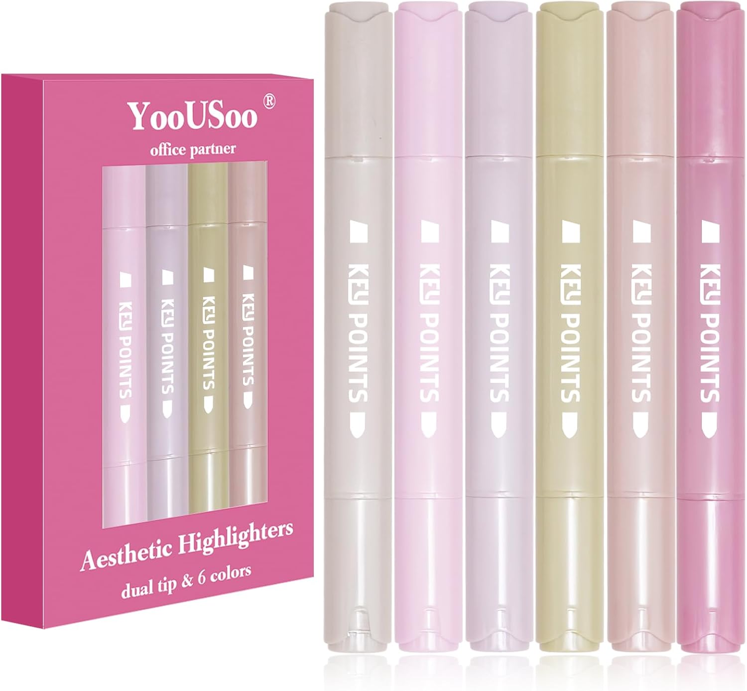 YOOUSOO Aesthetic Bible Highlighters, Cute Highlighters Assorted Colors, Bible Highlighter No Bleed, Dual Tip Pastel Highlighter for Journaling Supplies And School,Gifts for Women & Girl, 6 Pack