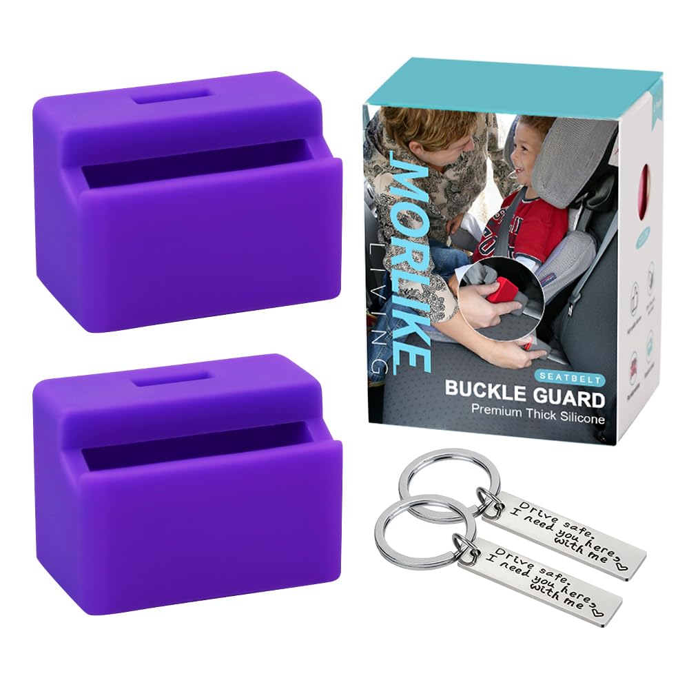 Morlike Silicone Seatbelt Secure Buckle Safety Cover Lock (Purple, 2 Pack)