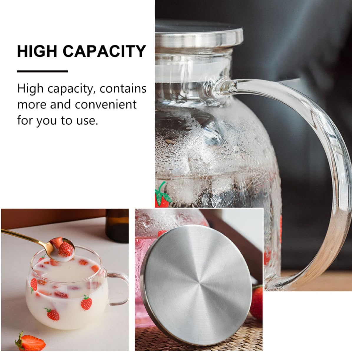 Glaskrug aus Hochborosilikat Glas 1l mit Dickem Material und Bruchsicherem Design für Sommerferien im Garten und Haushalt 1 Satz Saftkrug aus Glas