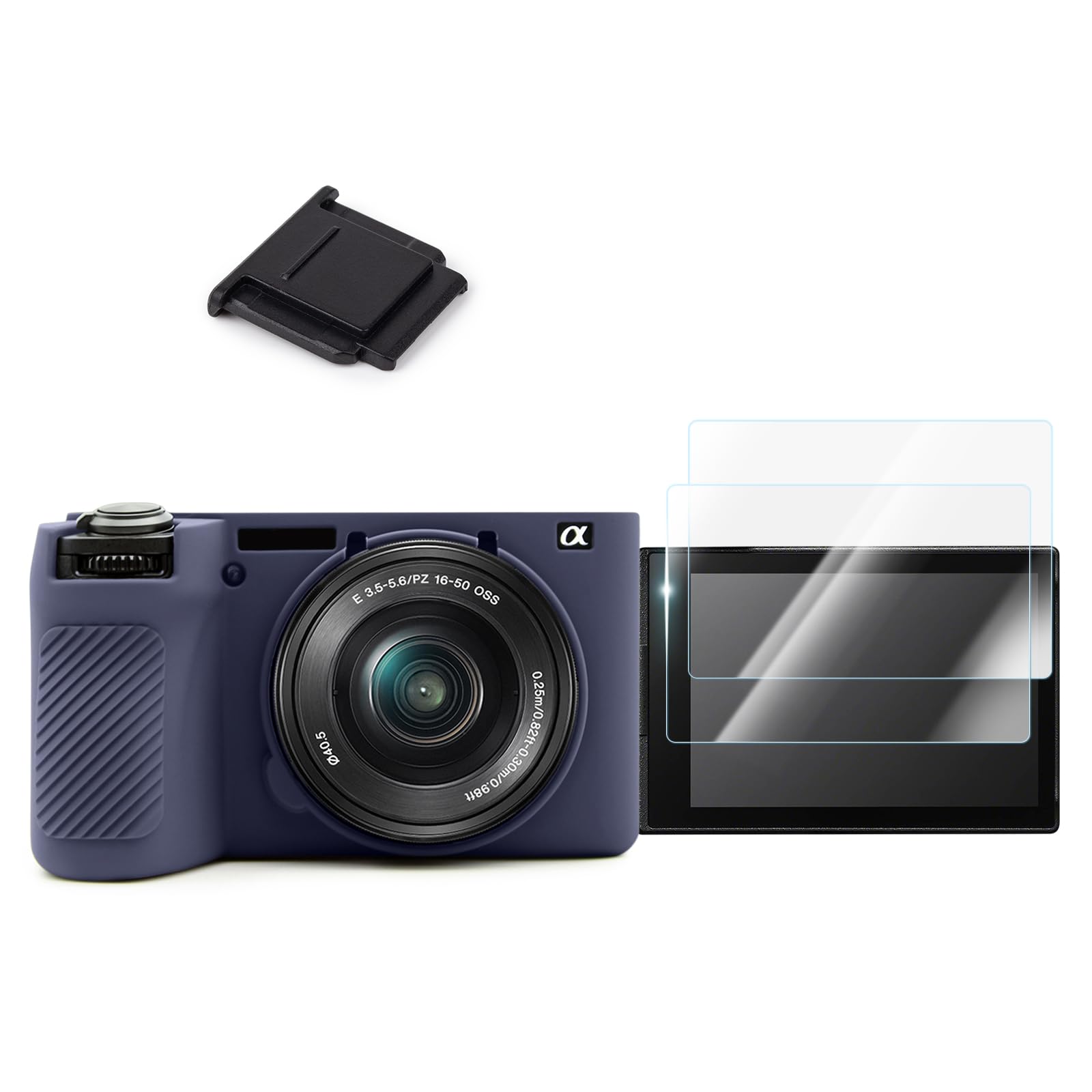Sony Alpha 6700 Accessory Kit - Dark Blue silicone Case, LCD Protector & Hot Shoe Cover