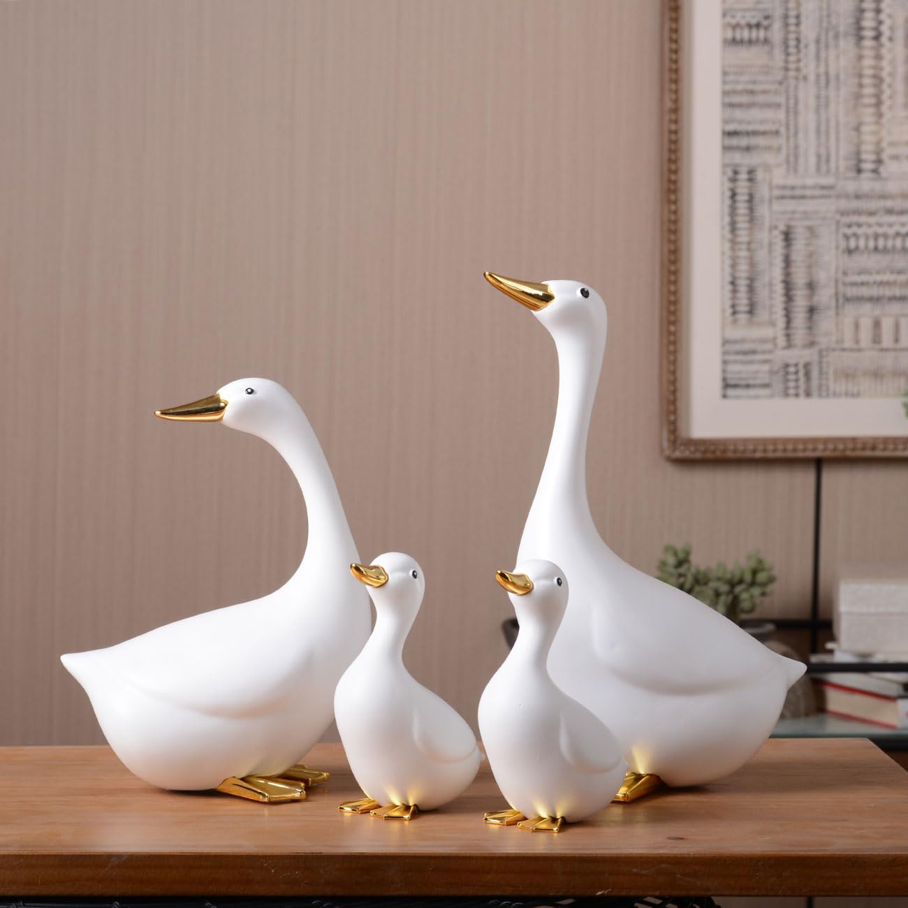Pato Escultura Figura Animal Estatua Moderno Arte Decoración 25cm | Resina Blanco Hogar Adorno Interior Artesanal Festivo Regalo para Estanterías Escritorio Mesa