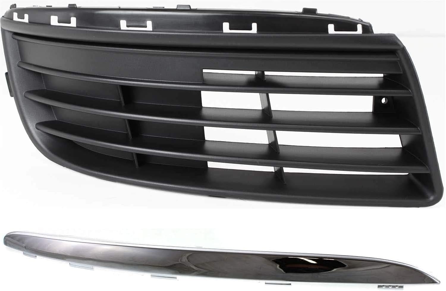 2 Pieces - Front Right Passenger Side Bumper Cover Cover Grille w/Chrome Trim Replacement for 2005-2010 Volkswagen Jetta Black Molding w/Chrome Insert