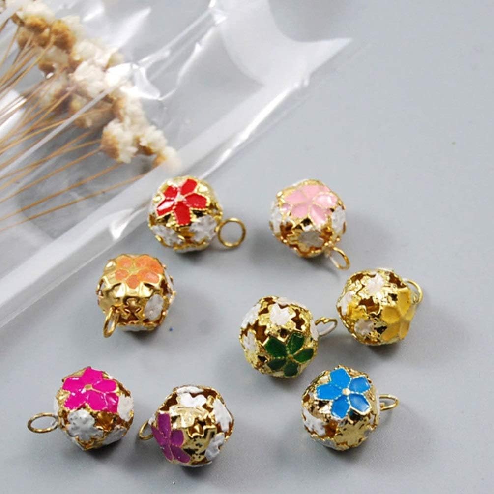 MAGICLULU 100pcs Hollow Cherry Blossom Japanese Bells Pendant Mixed Color Decorative Hanging Accessories for Crafts for Keychains Bracelets and More