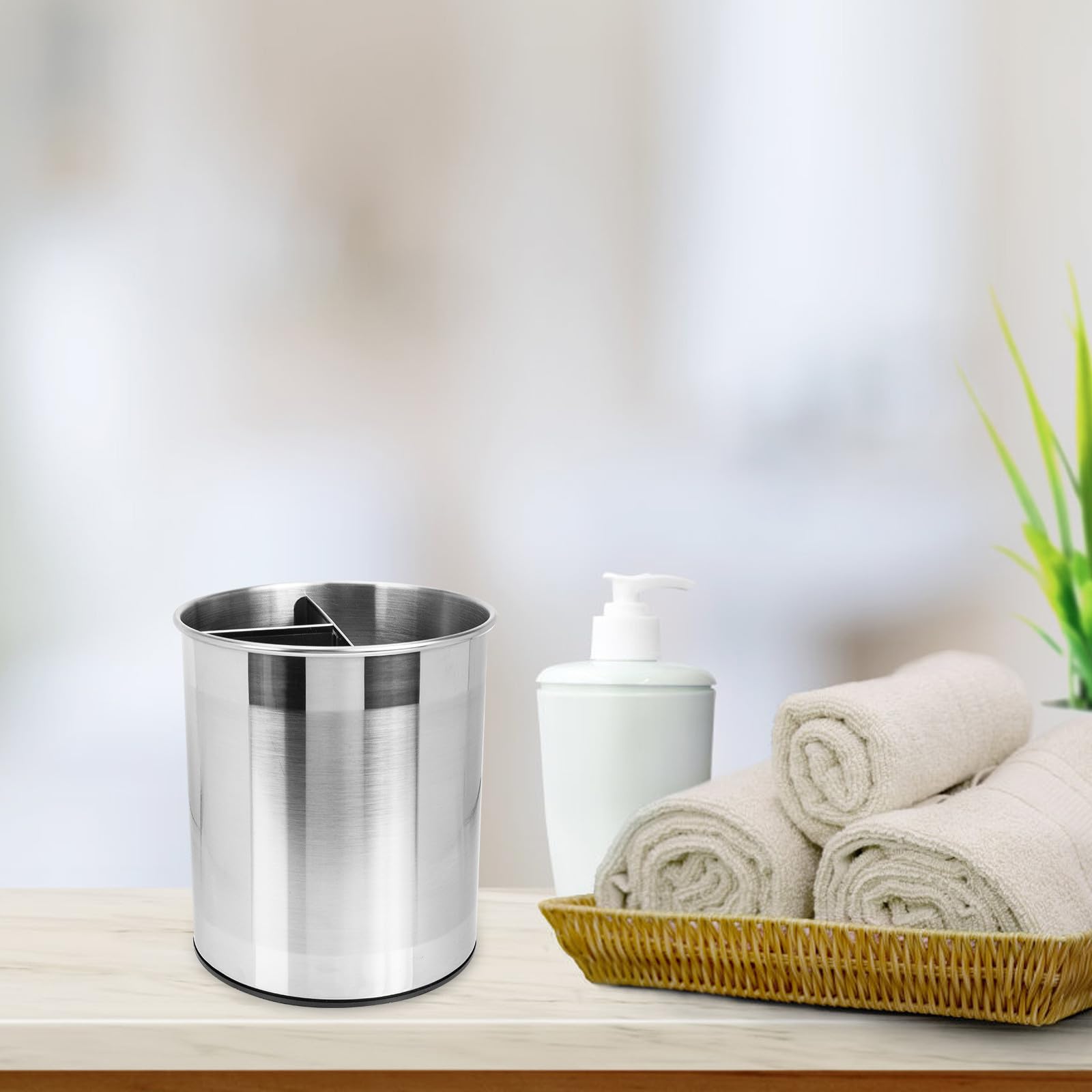 Contenitore Rotante Portautensili da Cucina 4l in Acciaio Inox Argento