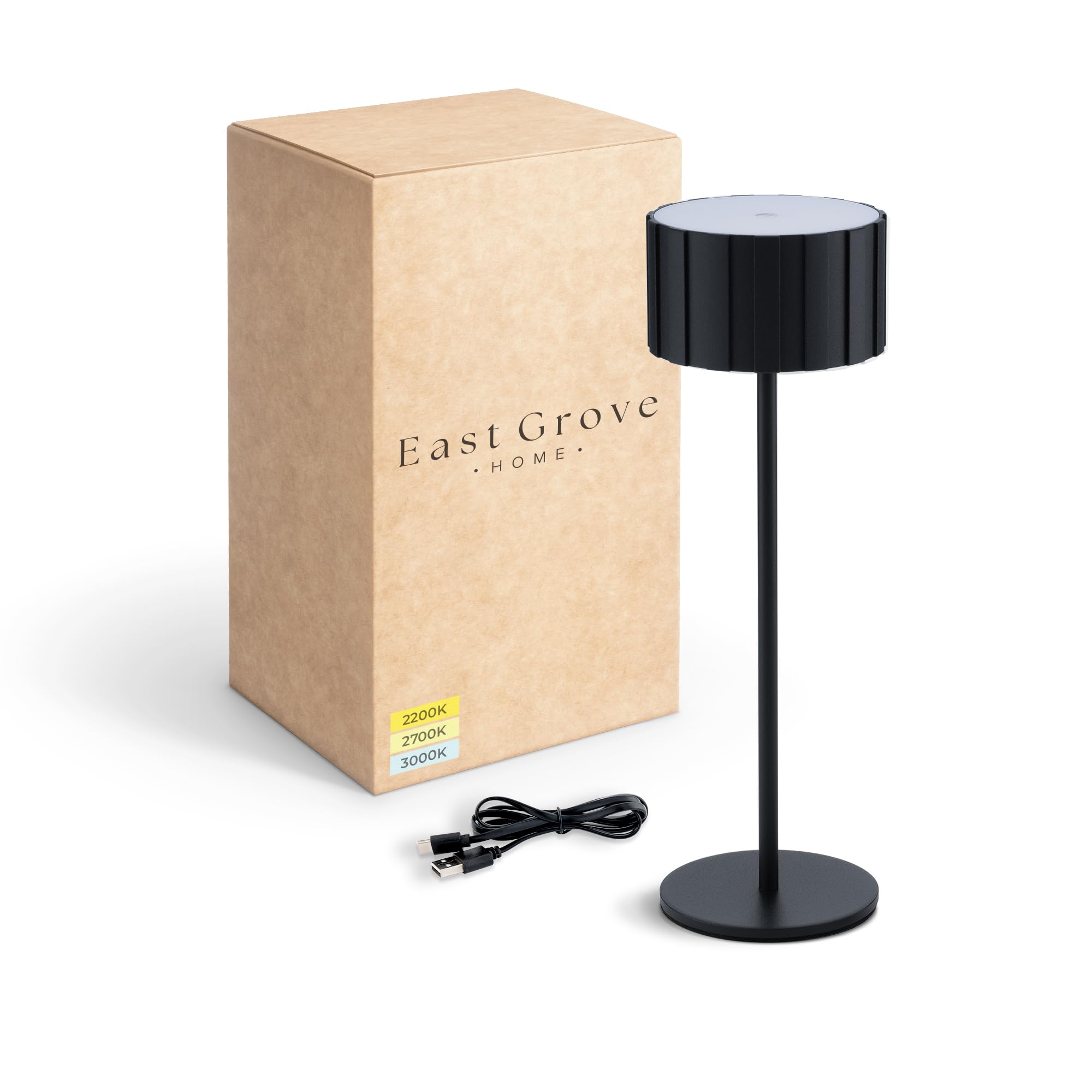 Cog LED Lampe de bureau rechargeable sans fil USB-C 5200 mAh avec 3 températures de couleur 2700 K-3000 K-3500 K et touche marche/arrêt du bout des doigts avec variateur d'intensité Noir