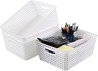 Vista 7 de Gloreen Cesta de plástico blanco, cestas de almacenamiento de tejido de 8 cuartos de galón, 4 paquetes