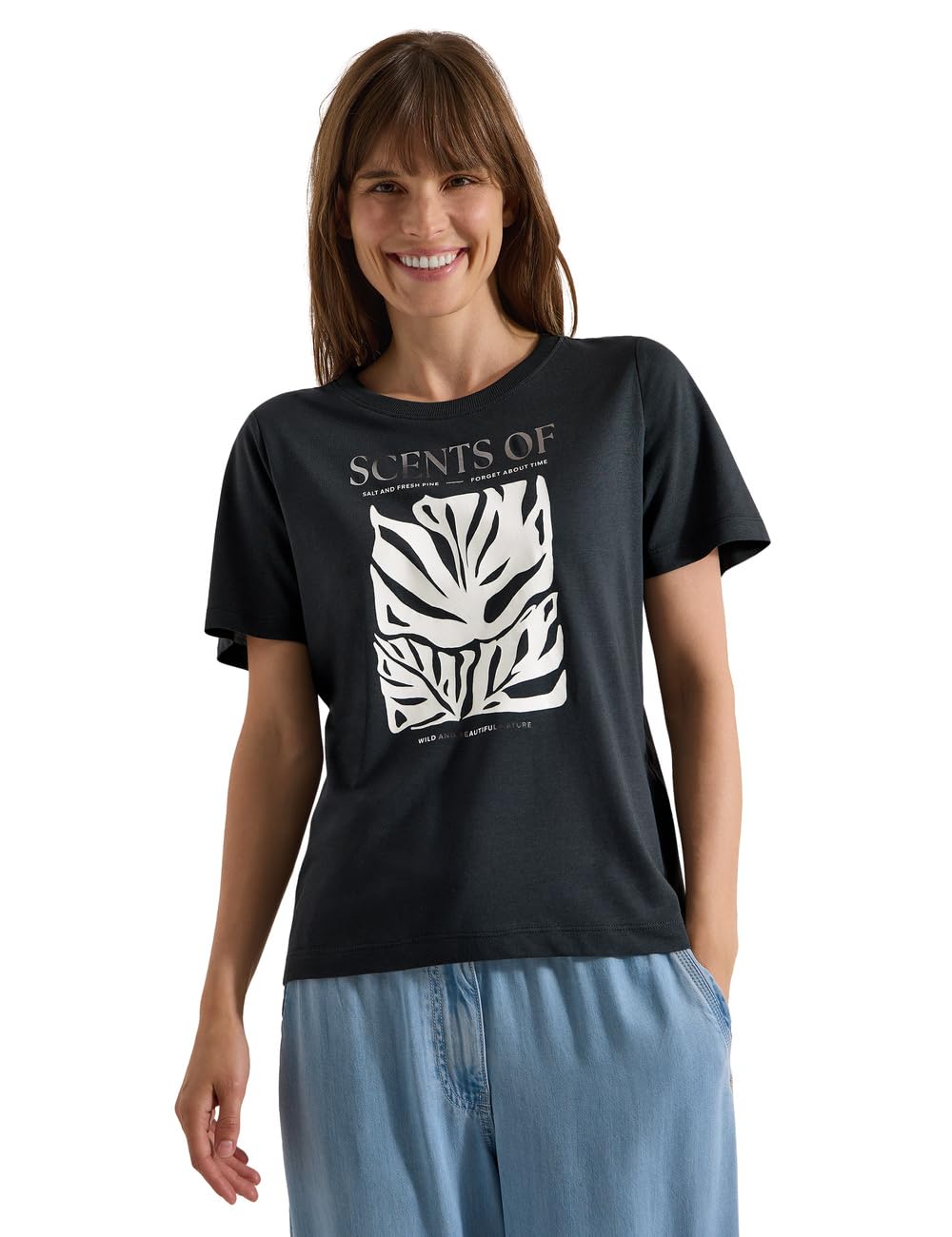 Cecil Women's 3230412 T-Shirt with Crew Neck and Front Print (Pack of 1), Palm Breeze Green, XL