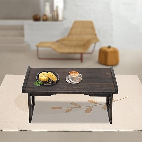 Miniatura 5 de Bandeja plegable de madera para mesa de cama estilo granja, escritorio para computadora portátil con patas plegables, mesa de piso de madera