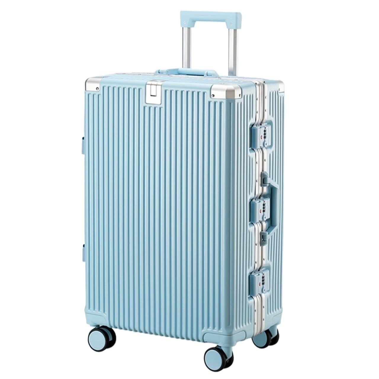 Valigia Valigia Rigida con Struttura in Alluminio E Tre Serrature A Combinazione Bagaglio a Mano(Blue,24inch)