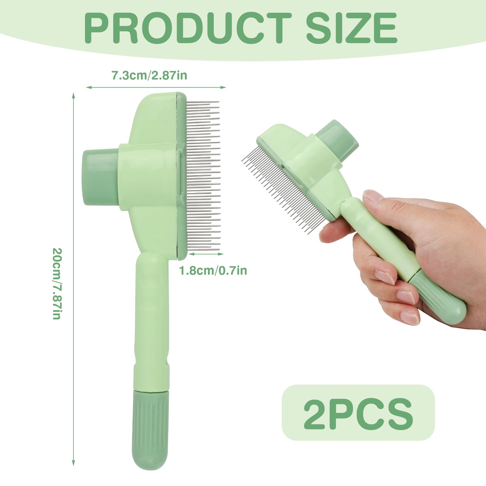 2PCS Detangling Pet Comb for Dogs and Cats Self-Cleaning Grooming Tool with Short and Long Stainless Steel Teeth - Image 2