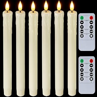 Homemory Real Wax LED Flameless Taper Candles with Remote Timer, 9.6 Inches Ivory Flameless Candlesticks, Dripless Battery Operated Window Candles with 3D Flickering Flame for Fireplace Xmas Halloween