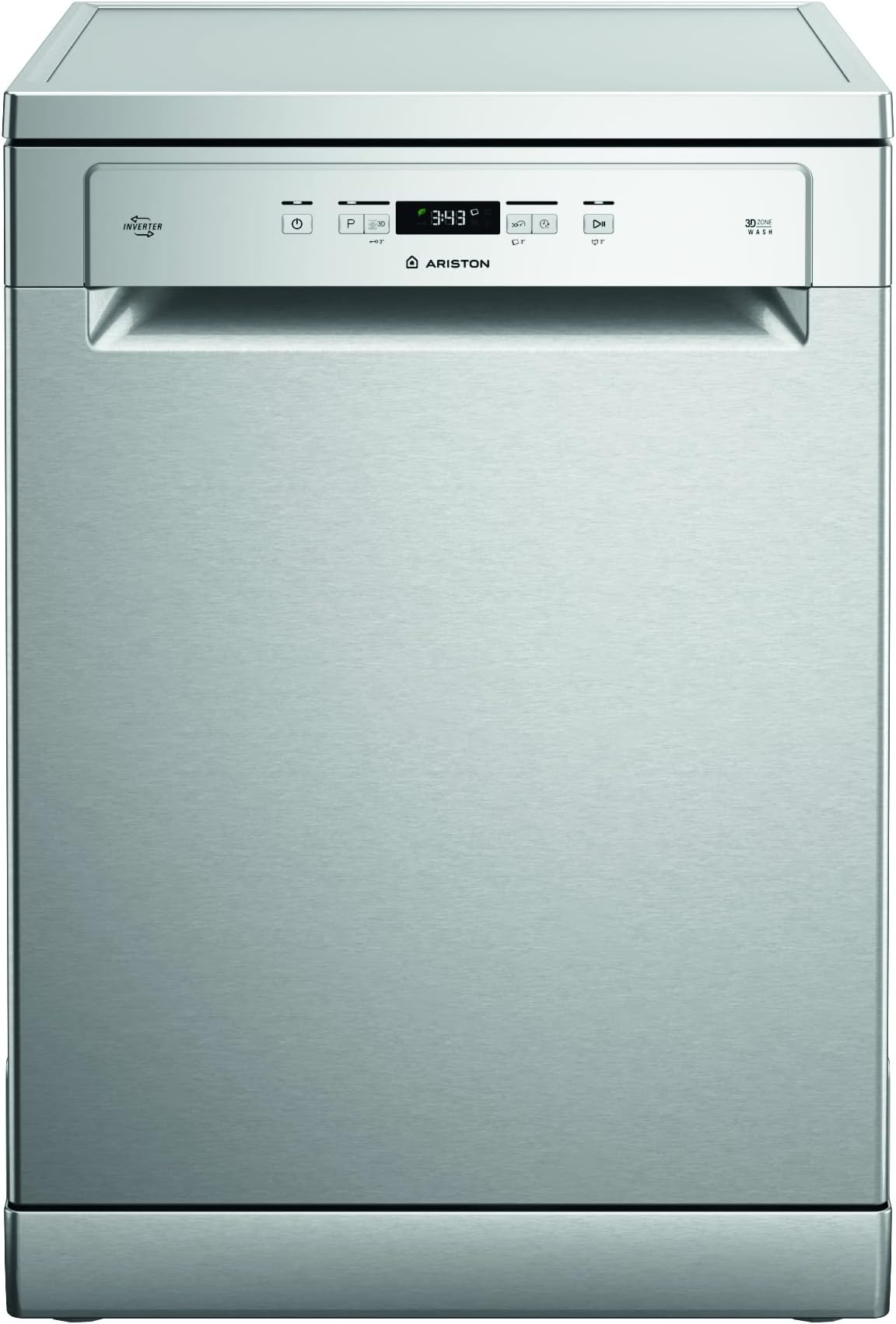 Ariston Dishwasher Freestanding, 14 Place Setting, 9 Programs, Inverter Motor With Turbo Washing & Static Dry Functions, 3D Zone Wash, Third Rack, Silent Dishwasher, Made In Poland, Inox, LFC3C33WFXUK