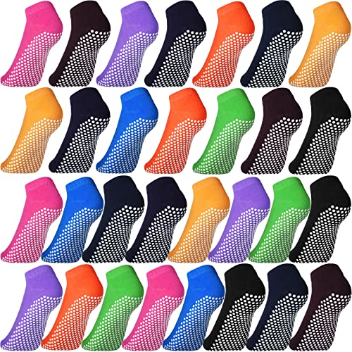SATINIOR 30 Pairs Non Slip Socks Yoga Socks Retro Style Grips Sport Socks Colorful Hospital Socks for Women Men Yoga Barre