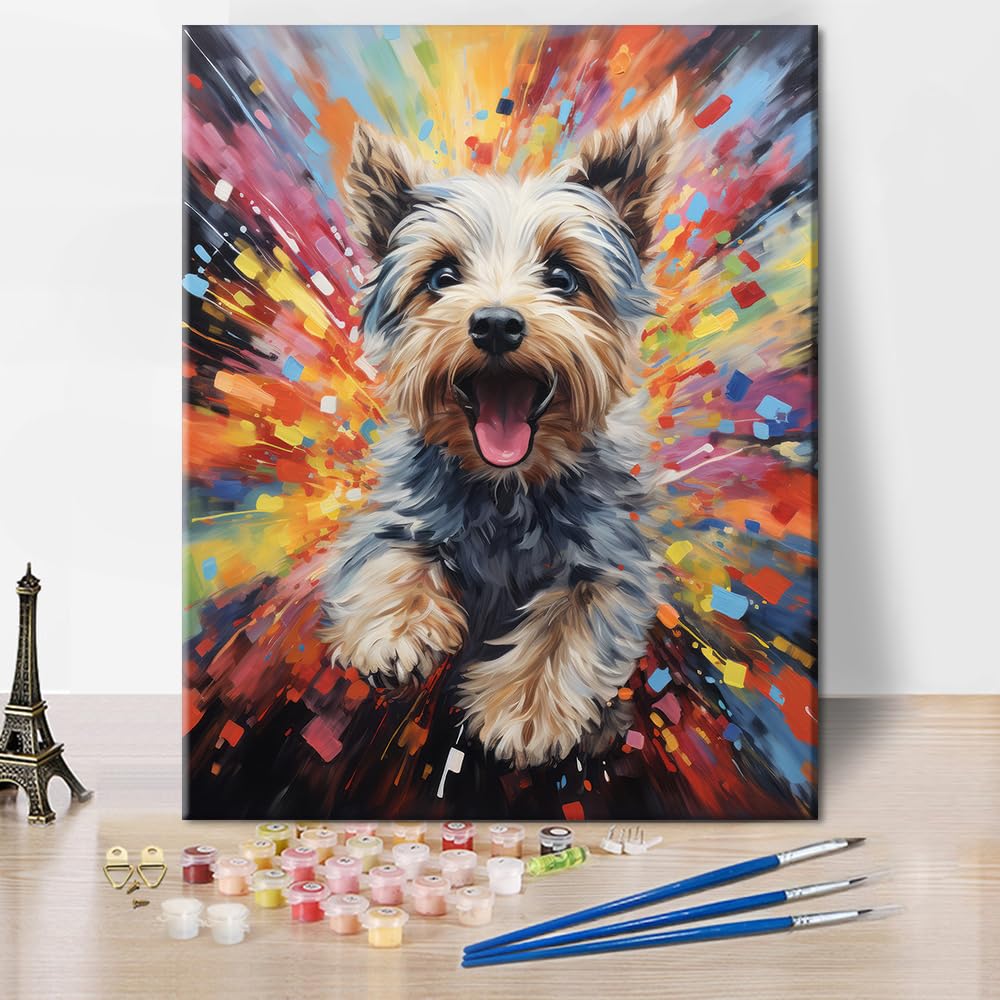 Tishiron Malowanie po numerach dla dorosłych, kolorowy, słodki pies, biegnący pies, kolorowy akrylowy obraz olejny, sztuka rzemieślnicza, 40 x 50 cm