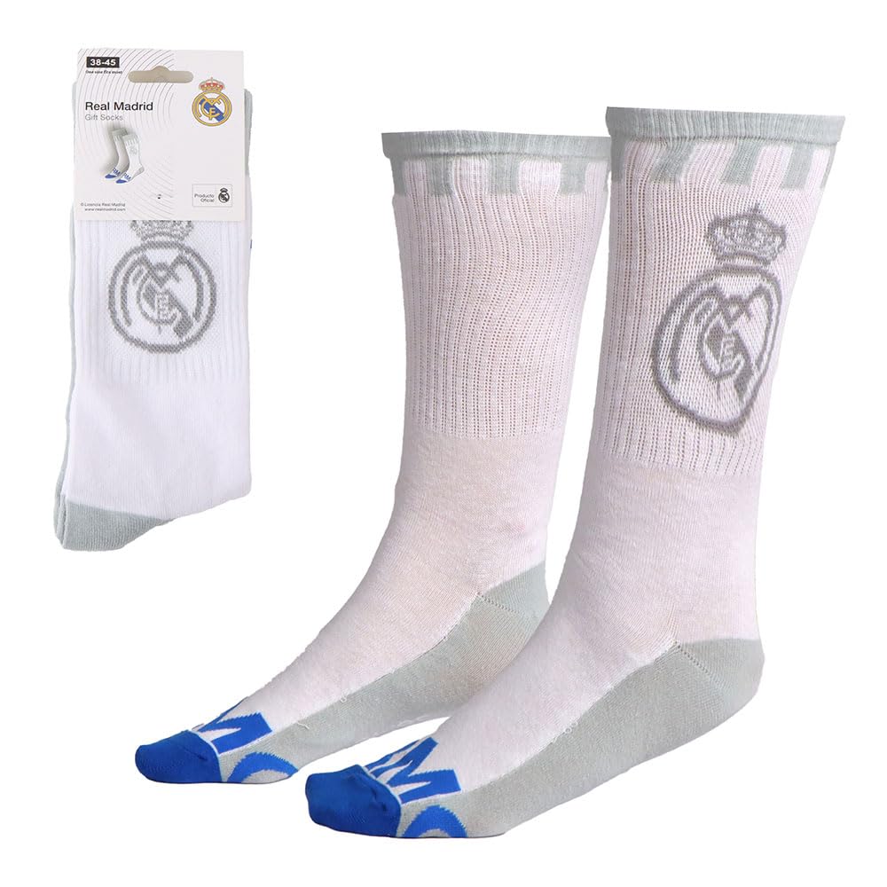 CERDÁ LIFE'S LITTLE MOMENTS Real Madrid, calzini sportivi ufficiali, taglia 38-45, bianco e grigio, con logo del club, punta blu