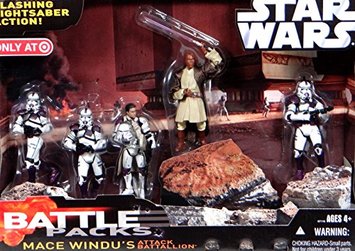 Star Wars 2006 Exclusive Mace Windus Attack Battallion Battlepack with 4 Exclusive Purple Clone Troopers