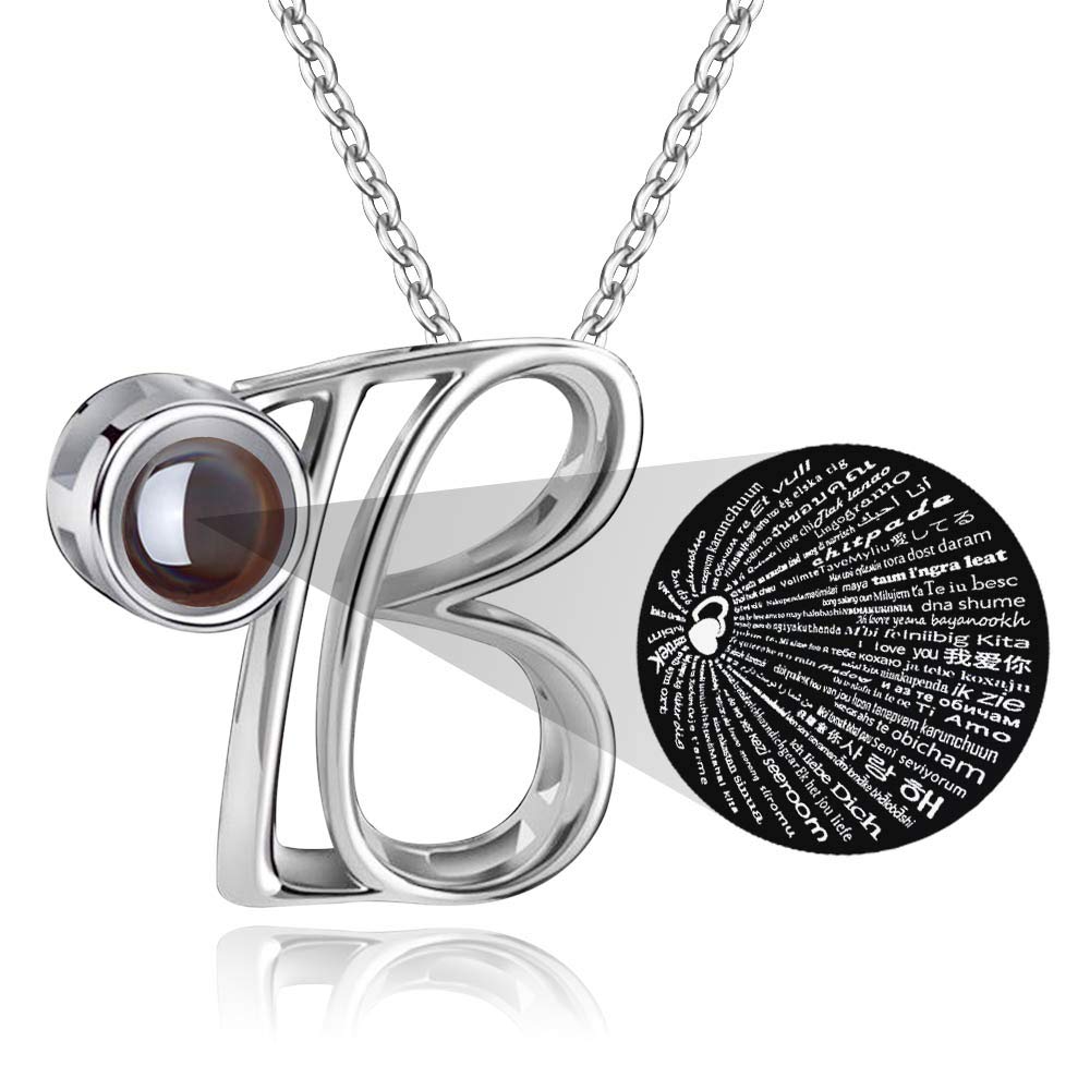 Initial Necklace for Women Gift - 26 A-Z Initial Letters Necklace Jewelry Personalized 100 Languages I Love U Pendant Necklace Best Gifts for Women Girl Mother's Day Birthday Parties