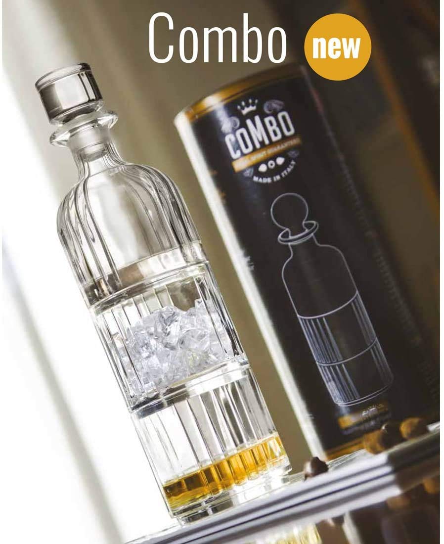 RCR Whiskyset COMBO 2-tlg. - 1 Karaffe + 2 Gläser, stapelbar, aus italienischem Kristallglas