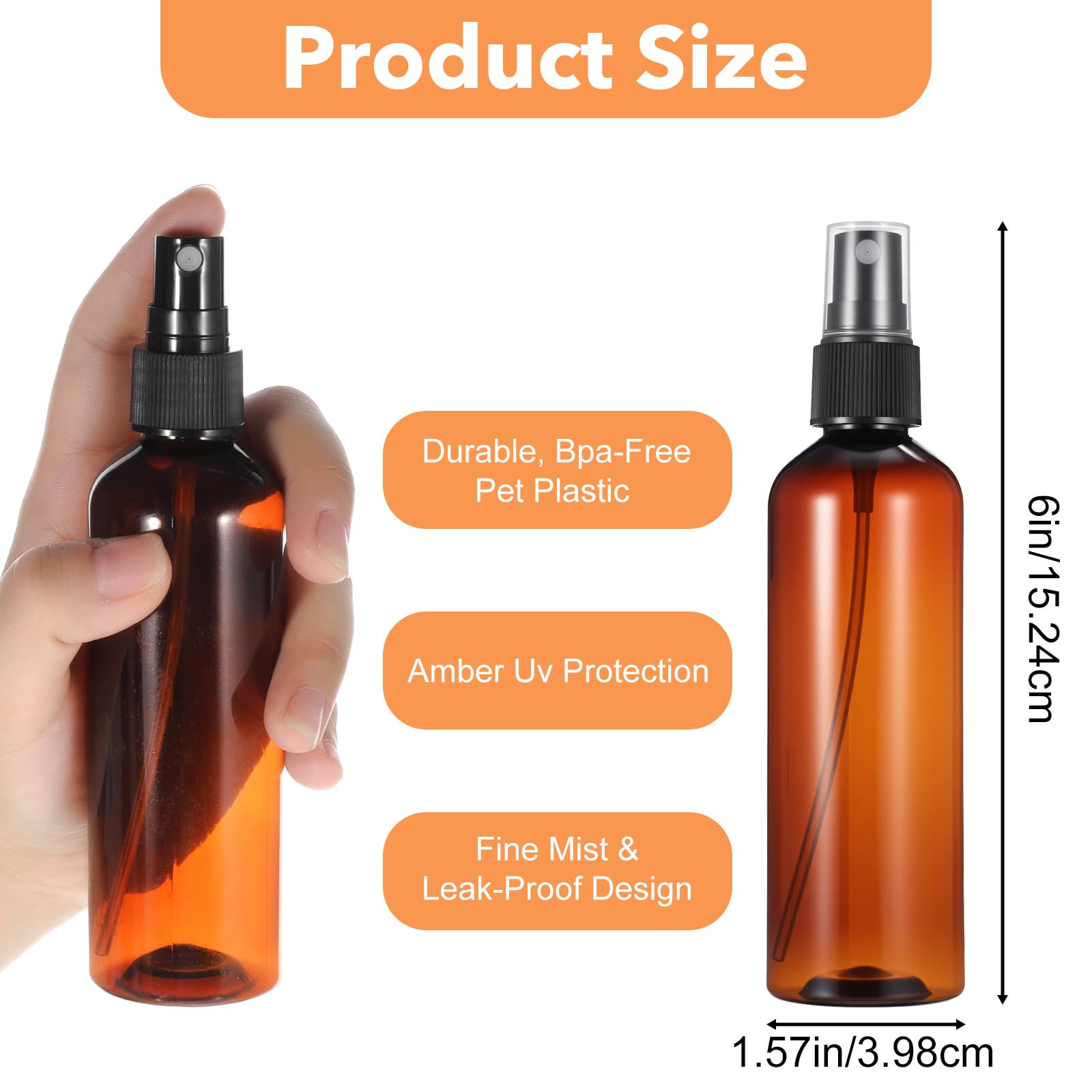 60 Pack 4 Oz Amber PET Plastic Spray Bottles, Fine Mist Refillable