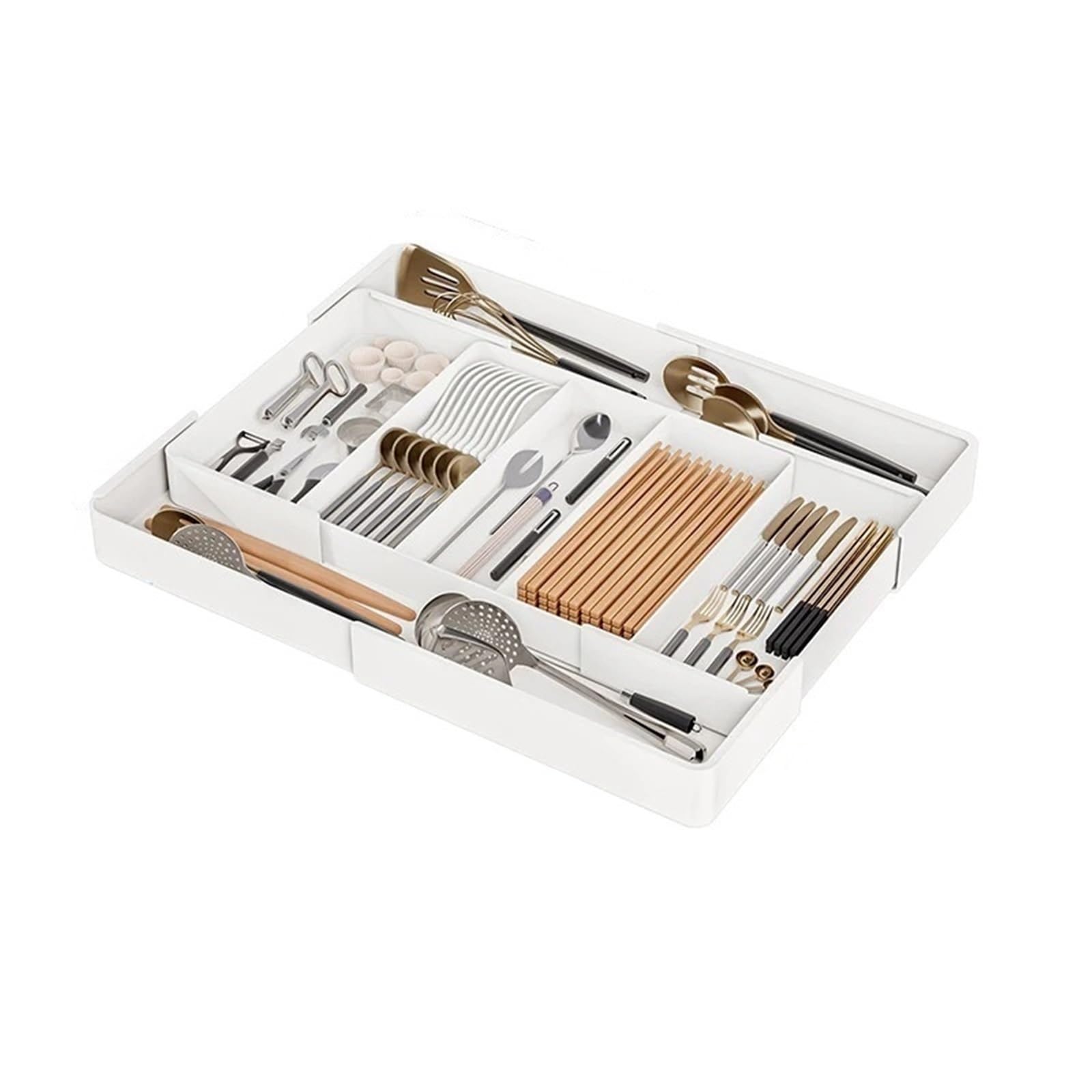 WDSBZNB Cutlery Tray Kitchen Drawer Retractable Storage Box 1pc Large-capacity Partitioning Tray Home Tableware Knife Spoon Organizing(Scalable-C)
