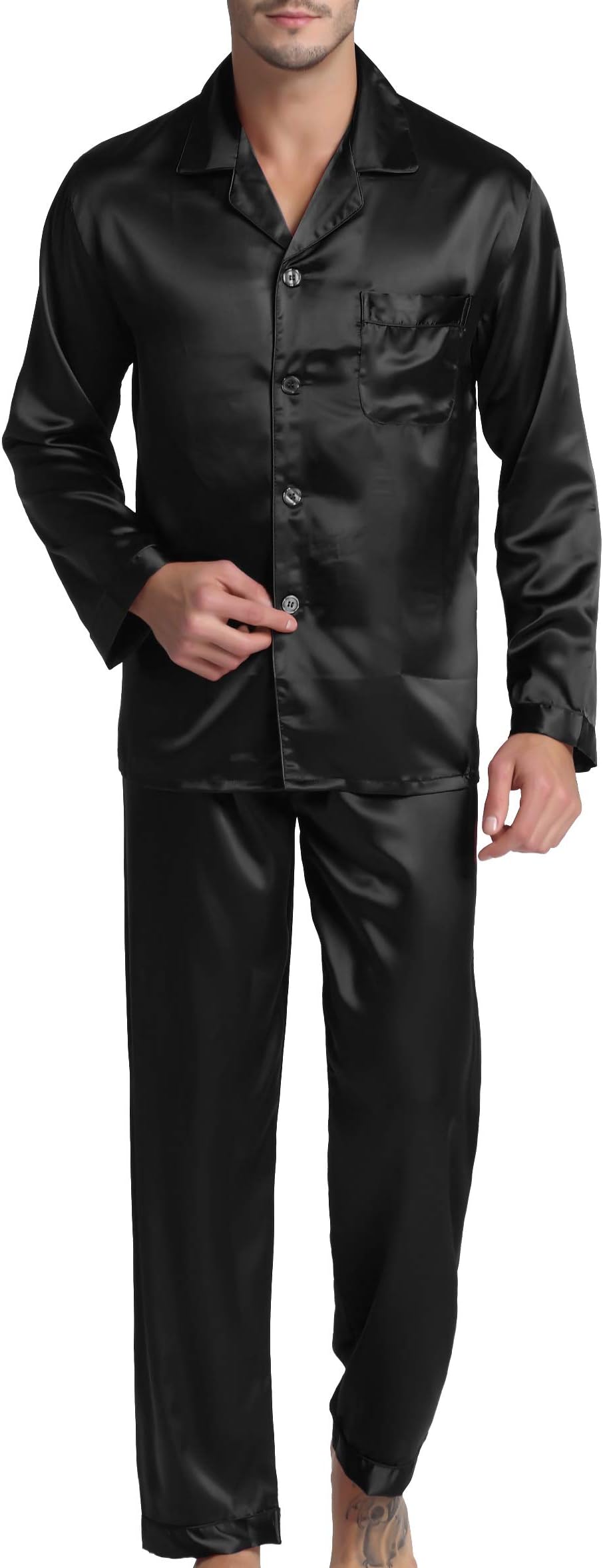 Men's Pyjama Set, Satin Sleepwear, Long Sleeves, Loungewear