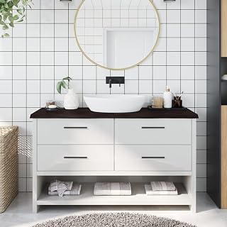 KLYEON Encimera de baño Madera tratada marrón Oscuro 140x50x(2-4) cm,Encimera de Madera Maciza de Roble para baño Plegable y versátil Color marrón Oscuro
