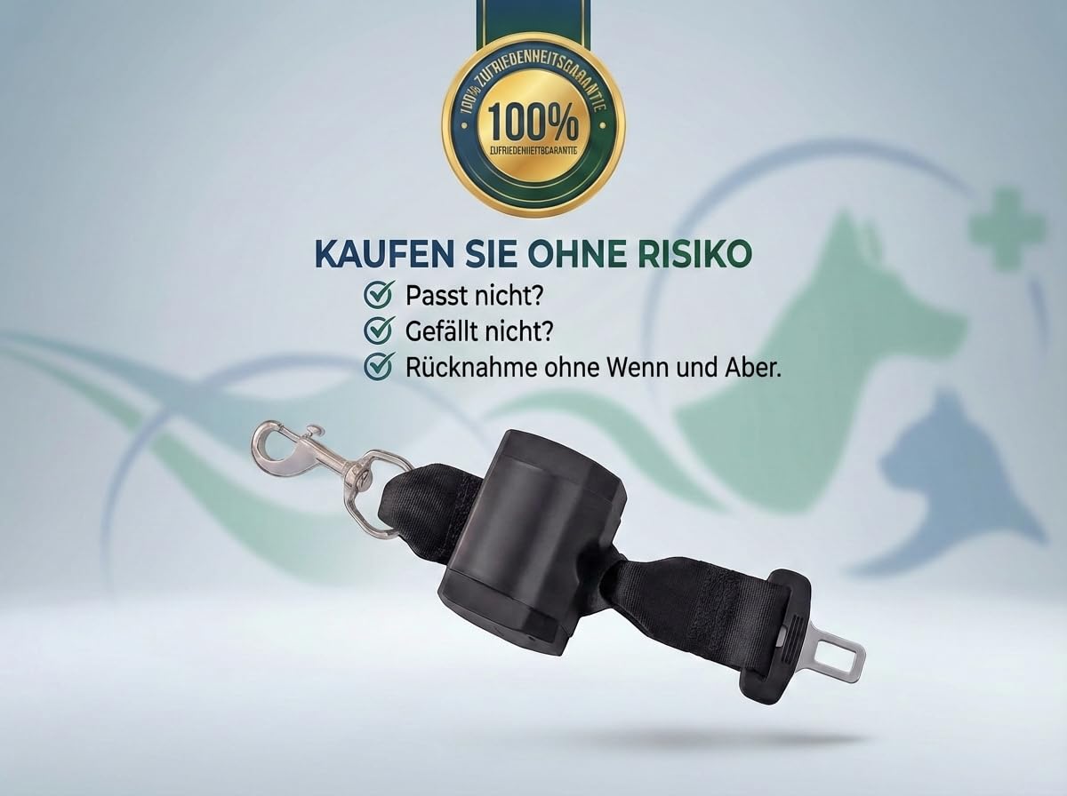 Automatik Sicherheitsgurt für Hunde im Auto - ausziehbar - aus Deutscher Produktion/Anschnallgurt Hund Auto für mittlere und große Hunde/Hundegurt mit drehbarem Edelstahl Karabiner