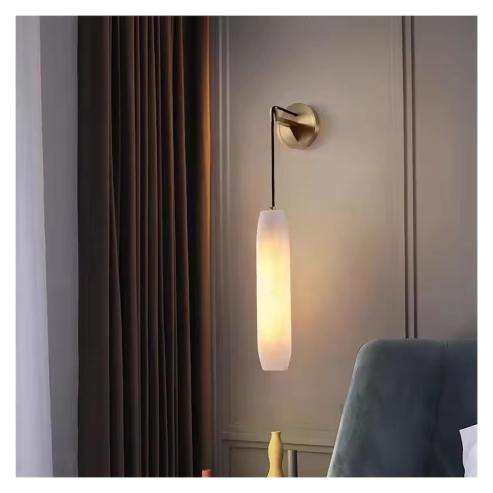 ZTCHSENZT Cylindrical Natural Marble Wall Lights Living Room Bedroom Aisle Stairs Sconce Lamp Copper Wire Adjustable Including E14 Bulb,Cool White(5500-7000K)
