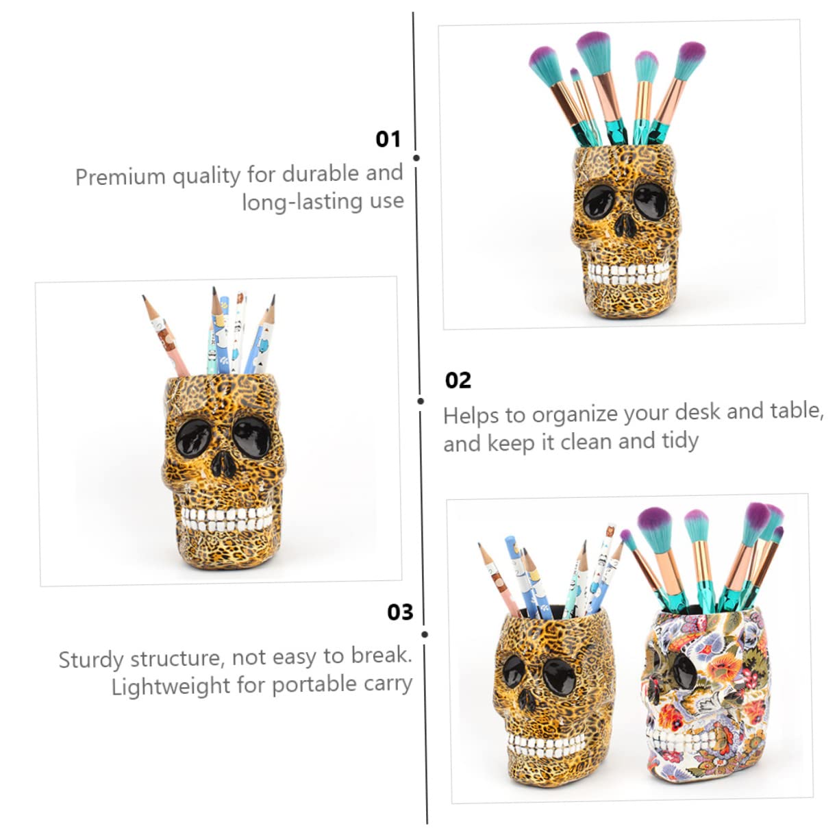 Portapenne A Forma Di Teschio In Resina | Design Creativo | Per Scrivania, Bagno O Collezionismo - Foto 4