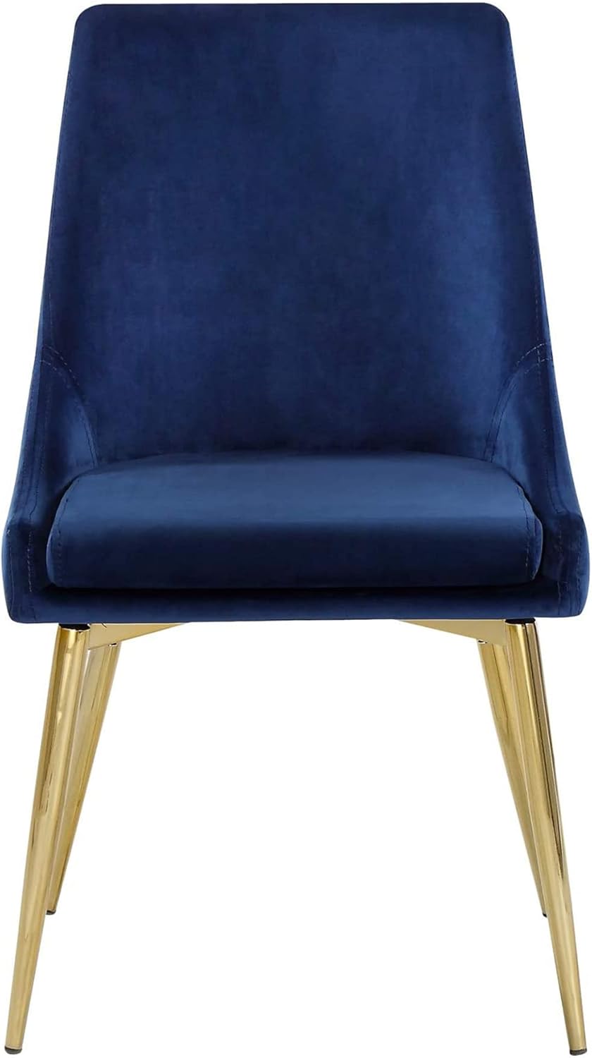 Meridian Furniture Karina Collection Modern | Contemporary Velvet Upholstered Dining Chair with Sturdy Metal Legs, Set of 2, 19.5" W x 21.5" D x 33.5" H, Navy - Chairs