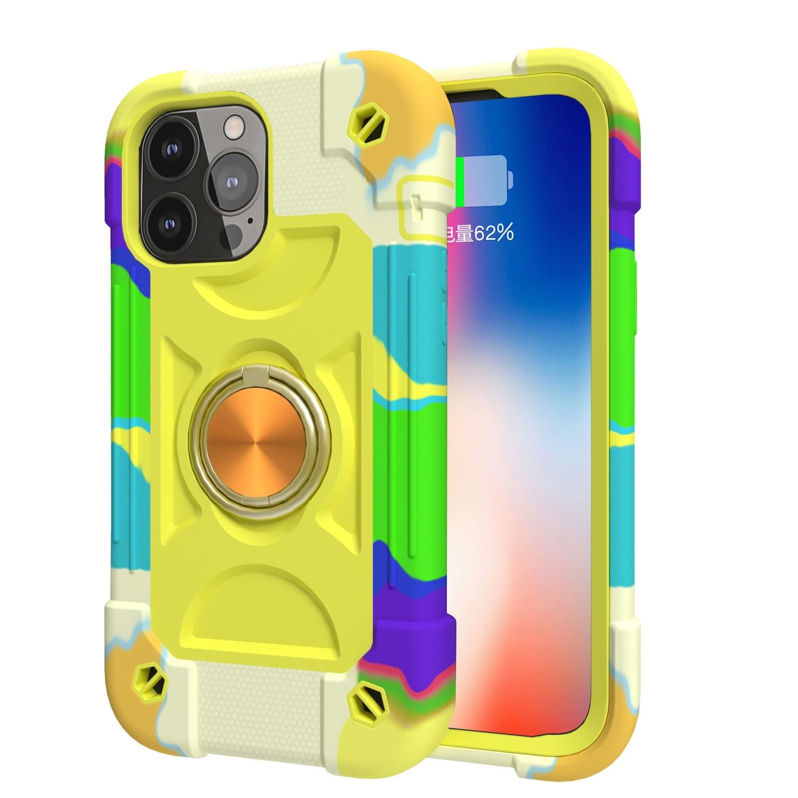 Generic Compatible con iPhone 13 (color: arcoíris1), funda completa de triple capa de silicona dura de alta calidad