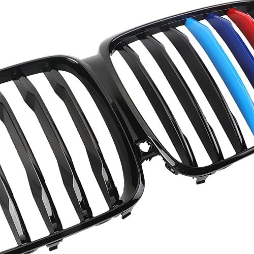 Miniatura 18 de Parrilla de riñón para parachoques delantero, color negro brillante, compatible con BMW X5 E70 X6 E71 2007-2014 doble listón doble línea Láminas