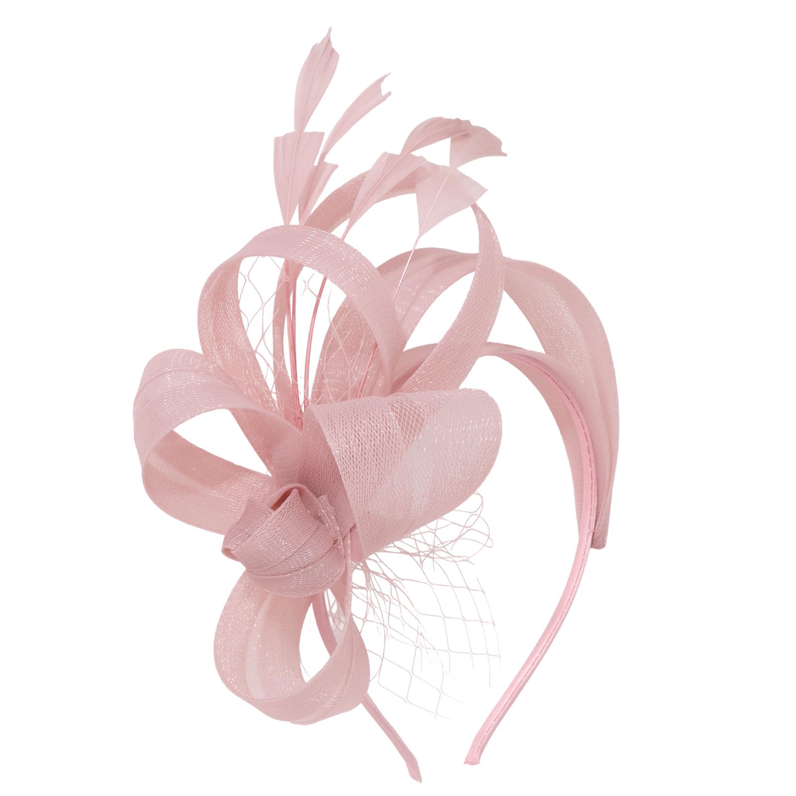 Hotalisona Fascinators Hats Headband with Clips Feather Pink Tea Party Derby Hats Dress 1920s Dresses Headpiece for Women