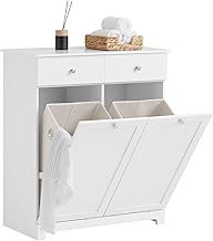 SoBuy Laundry Cabinet with Baskets, Bathroom Storage Cupboard with 2 Drawers and 2 Laundry Bins, Storage Unit for Washing Machine, Wooden, White, W78 x D38 x H90 cm, BZR33-II-W