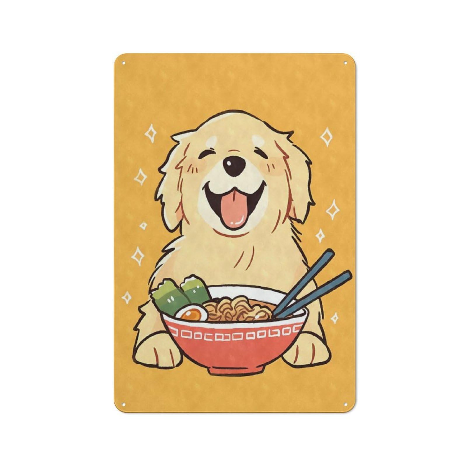 Junmoney Golden Retriever Ramen Retro Tin Sign 30X20cm For Guest Room Or Hallway, For Kitchen, Dining Room And Home Bar Wall Decor