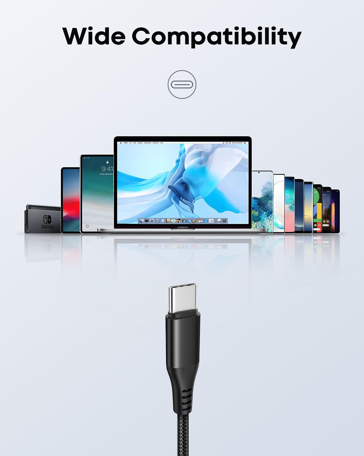 Cable USB C a USB C, cable de carga rápida de 60 W, nailon trenzado de alta calidad, cargador tipo C extra largo de 15 pies