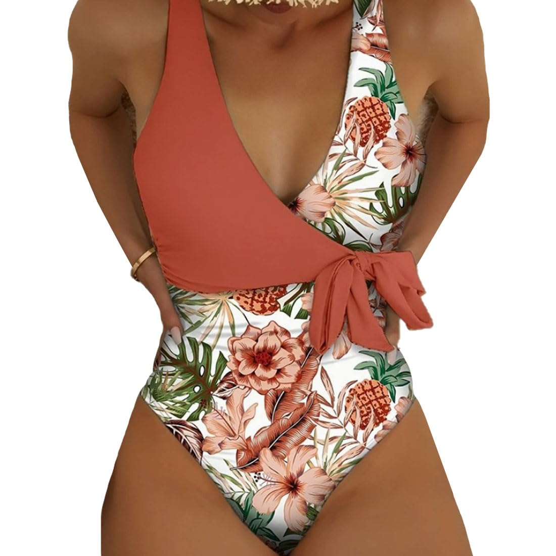 Harssidanzar Traje de baño de una Pieza para Mujer Traje de baño de Verano de Color Traje de baño de Cintura Alta KL412EU