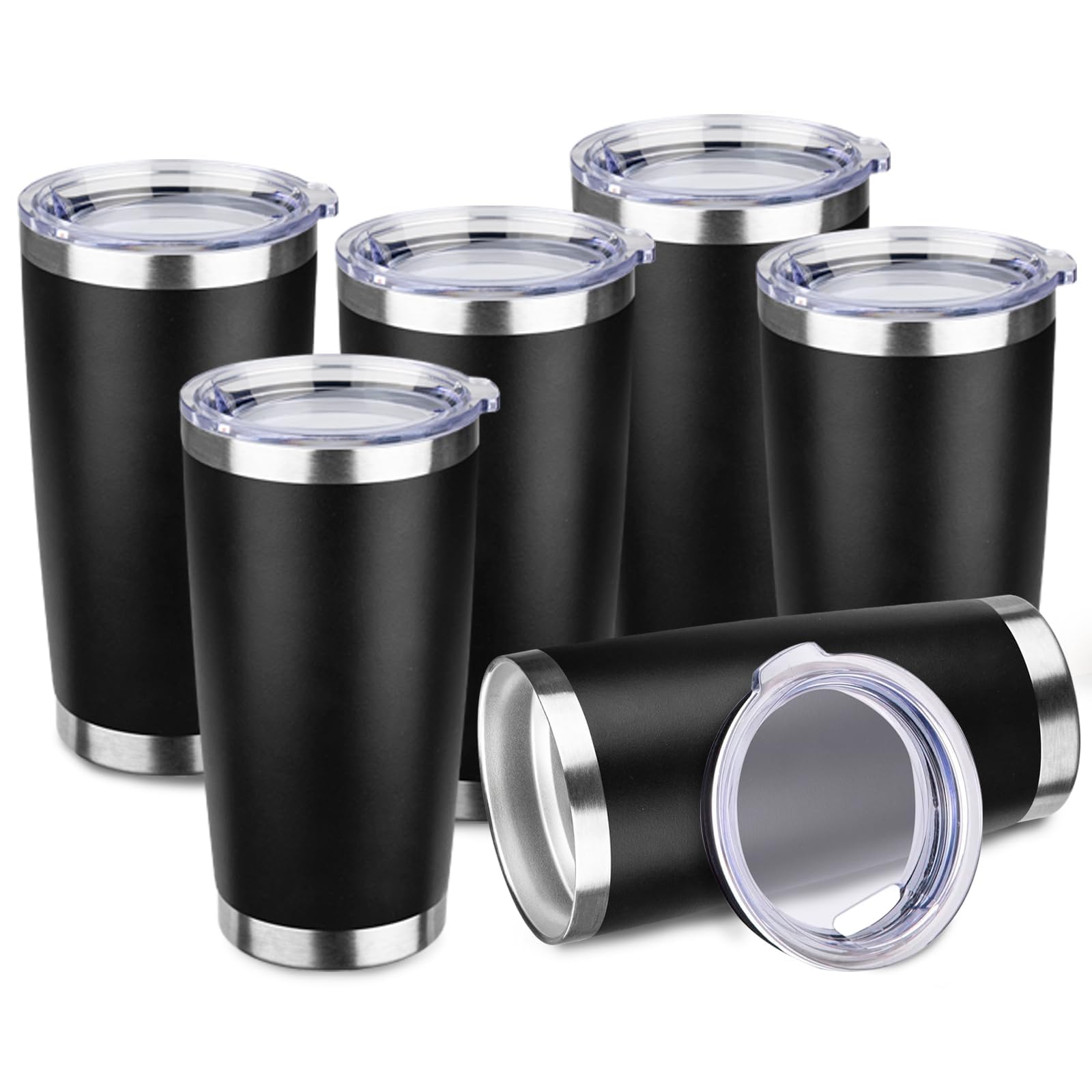 StarSpeed 590 ml, 6 Stück, isolierte Becher mit Deckel, Edelstahl, doppelwandig, Reise-Kaffeetassen, pulverbeschichtet, Metall, Thermobecher für drinnen und draußen für heiße und kalte Getränke