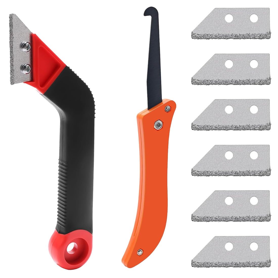 Raschietto per Piastrelle, Utensile per Rimuovere Fughe Piastrelle, con 7 Lame di Ricambio, Set da 9 Pezzi di Utensili per Pulizia, per Pulizia Piastrelle Cucina Bagno Pareti Pavimenti