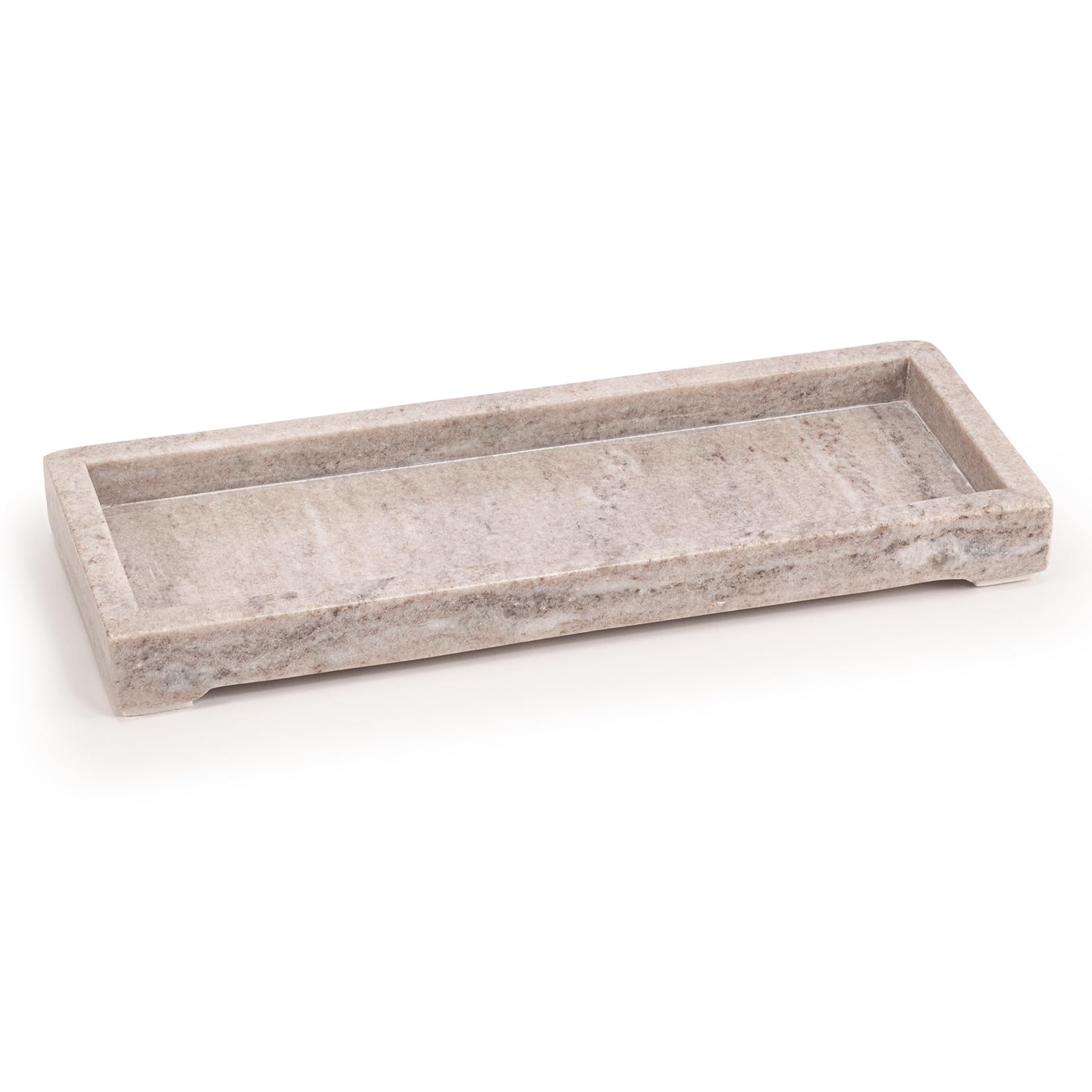 EHC Natural Marble, Bathroom Vanity Tray, Tray Bathroom, Decorative Tray, Candle Tray, Countertop Sink Storage Tray Organiser for Cosmetic, Perfume, Home Decor Tray, Rectangular, Natural, 28x10x2.5 cm