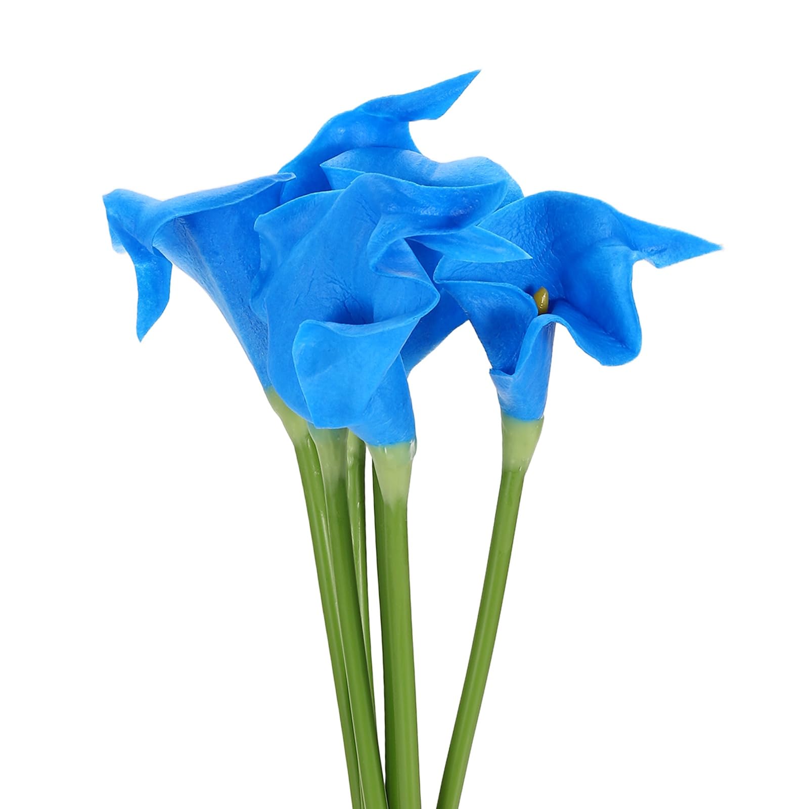 sourcing map 6 Pcs Artificial Calla Lily Fake Flowers, 13 Inch Real Touch Artificial Floral Fake Bouquet for Wedding Bride Shower Gift Home Decor DIY Crafts, Blue/Yellow