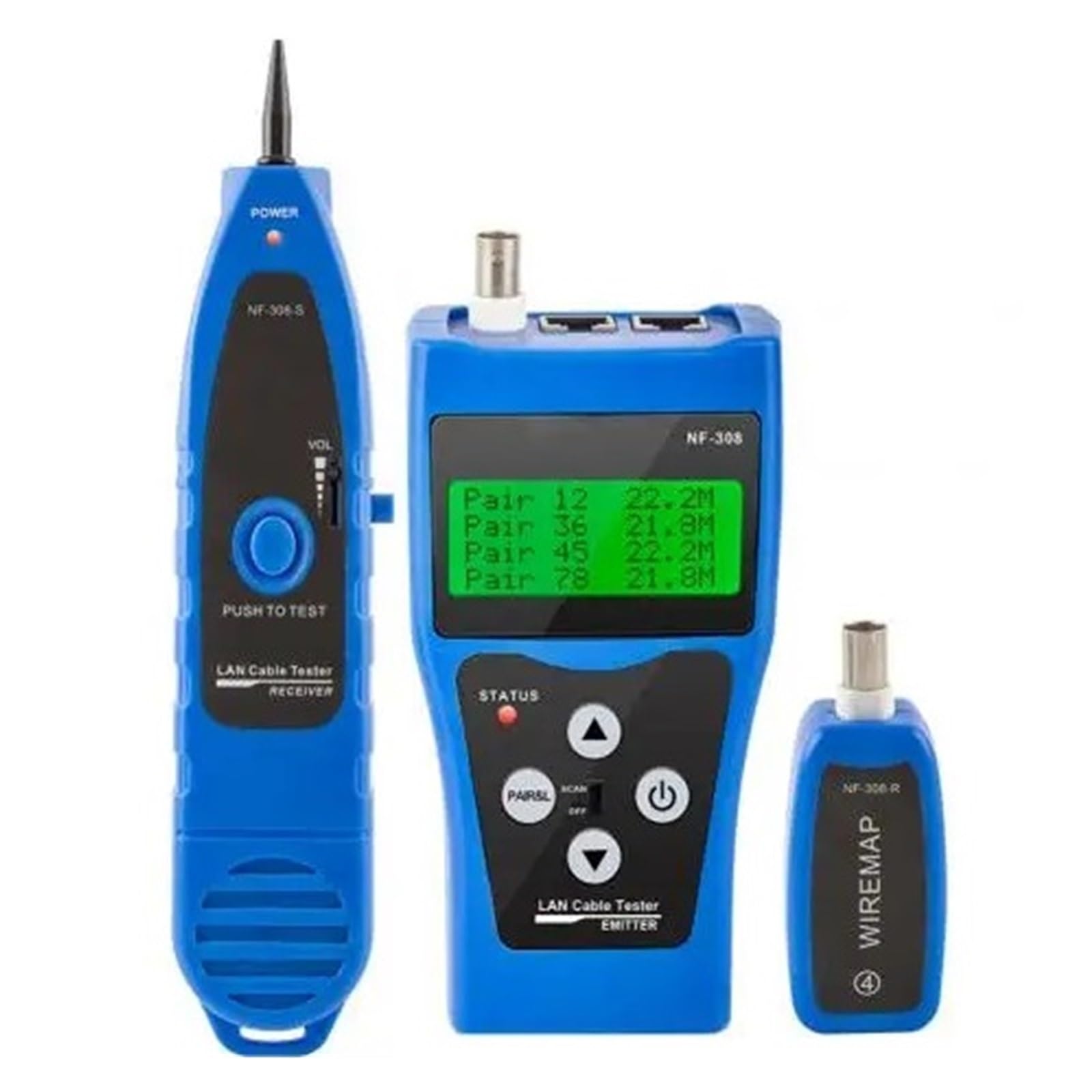 NF-308 Medir La Longitud Del Cable LAN De Red Prueba Continuidad Rastreador Cables RJ45 RJ11 Probador Ethernet Rojo Diagnósticos Rápidos Precisos(BLUE)