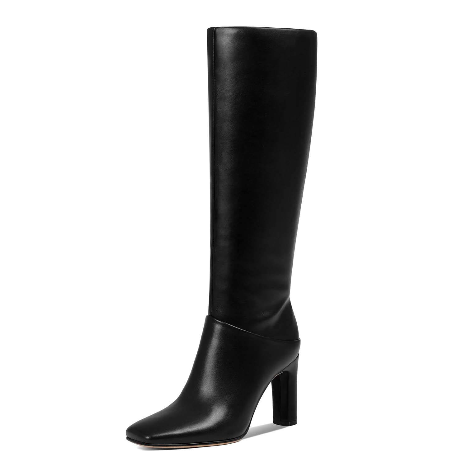 Uacllcau Knee High Boots for Women Square Toe Tall Boots Chunky Block Heel Long Boot with Side Zipper
