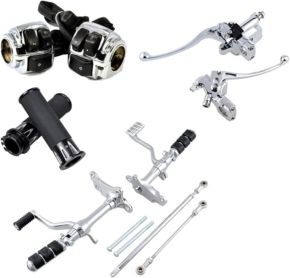 AMOPACORP 1" Handlebar Switch Wiring Harness+Left Clutch Lever Right Hydraulic Brake Master Cylinder+Chrome Forward Control Linkage+25mm Hand Grips Compatible with 96-03 Harley Sportster XL883 XL1200