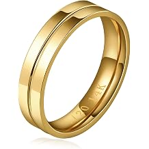 NOKMIT 5mm 14K Gold Filled Rings for Women Girls Dainty Thick Wedding Band Couple Anniversary Engagement Thumb Ring Gifts High Polished Plain Flat Cigar Band Tarnish Resistant Comfort Fit Size 4 to 11