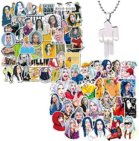 Kilmila Singer Billie Stickers ๏ผ100Pcs with Stainless Steel Pendant Singer Necklace). for Laptop Water Bottle Bike Car Motorcycle Bumper Luggage Skateboard Graffiti Stickers