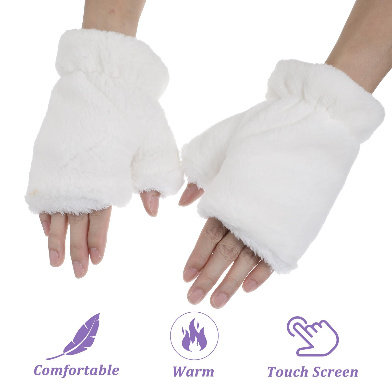 Grevosea Guantes sin dedos para mujer, guantes cálidos de invierno, guantes peludos suaves de medio dedo para correr, ciclismo, conducción, escribir, Halloween, cosplay, accesorios de disfraz