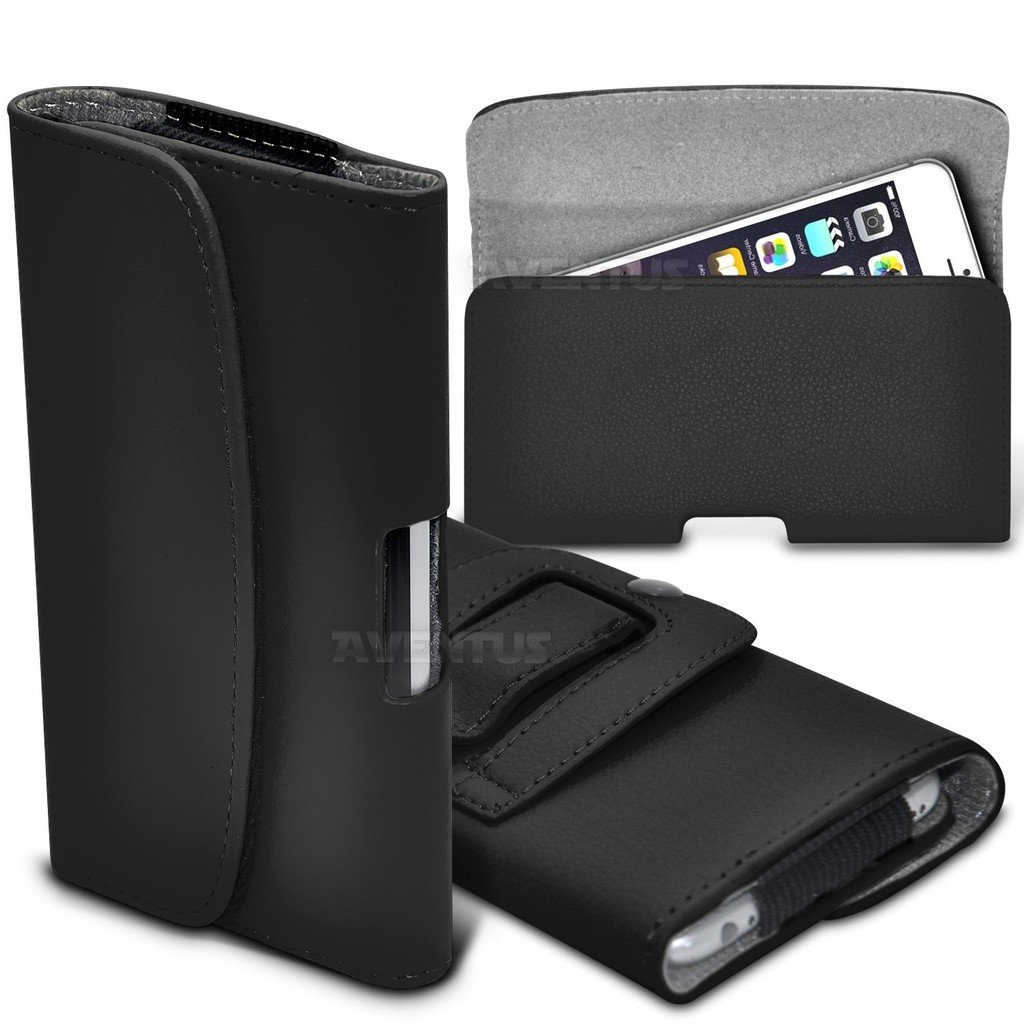 Aventus (Black) ZTE Blade v8 / ZTE Hawkeye Case Faux Leather Horizontal Executive Pouch Holster Belt Clip Cover Case