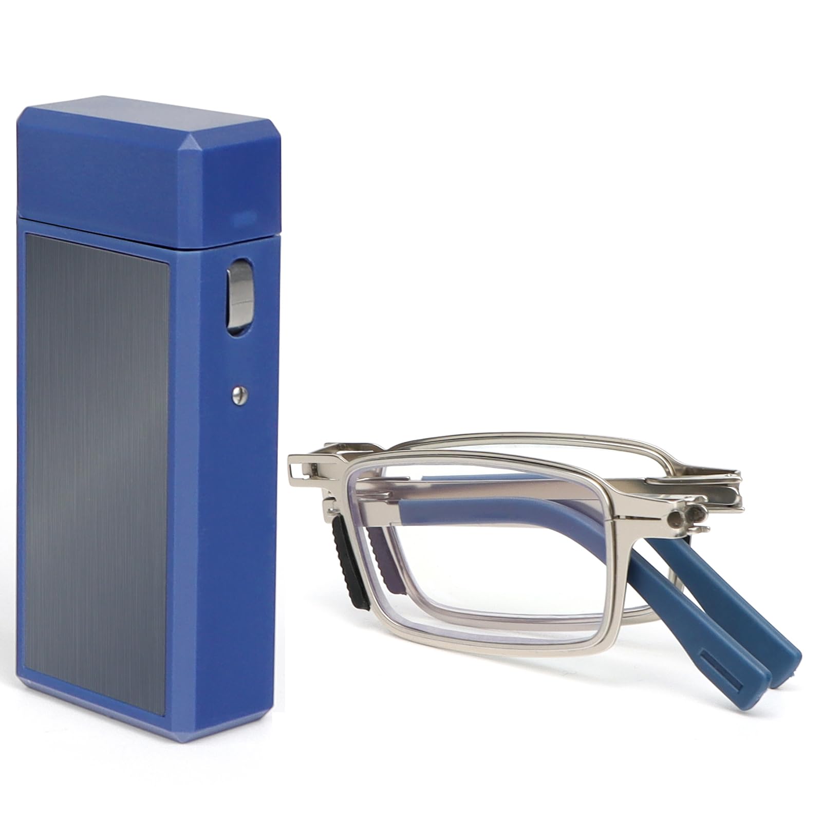 MMOWW Faltbare Lesebrille Herren Damen aus Edelstahl Mini Anti-Blau Sehnhilfe Ultraleicht mit Hartes Brillenetui für einfaches Tragen