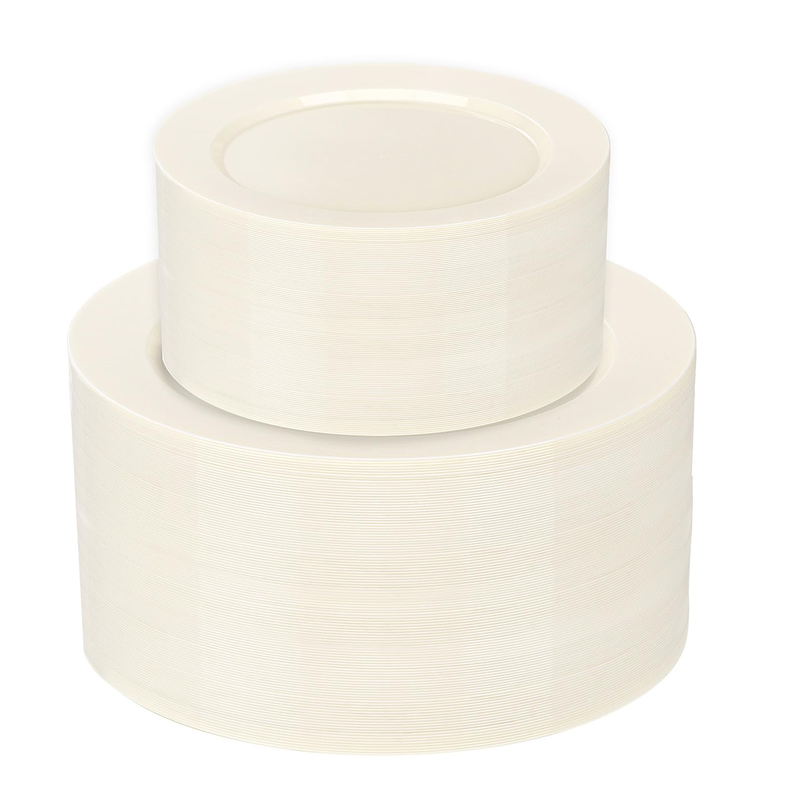 I00000 102 Pcs Ivory Plastic Plates, Disposable Party Plates Include 51 Ivory Dinner Plate 10’’ and 51 Plastic Dessert Plate 7’’ Perfect for Birthday, Party & Wedding